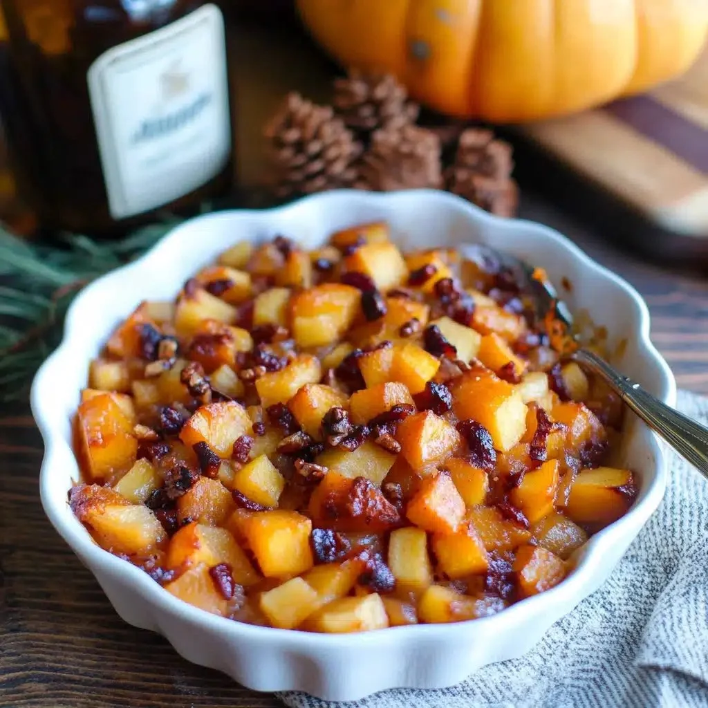 Butternut Squash Apple Bake served in a festive Thanksgiving setting