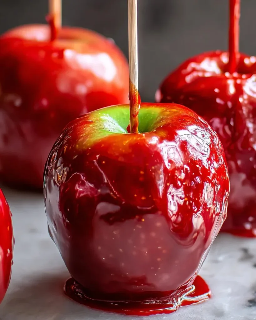 Delicious candy apples, the iconic fall dessert perfect for autumn festivities.