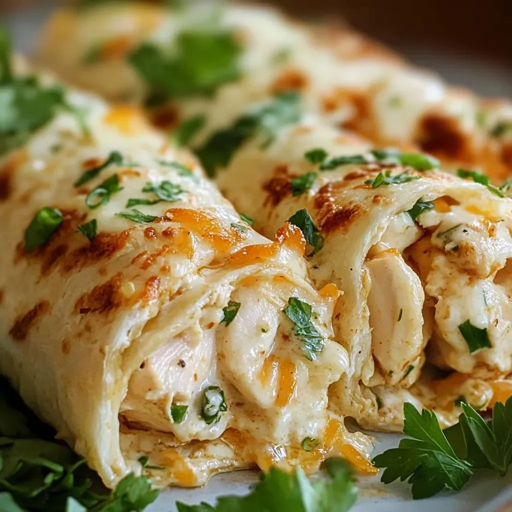 Delicious cheesy chicken garlic wraps served on a plate