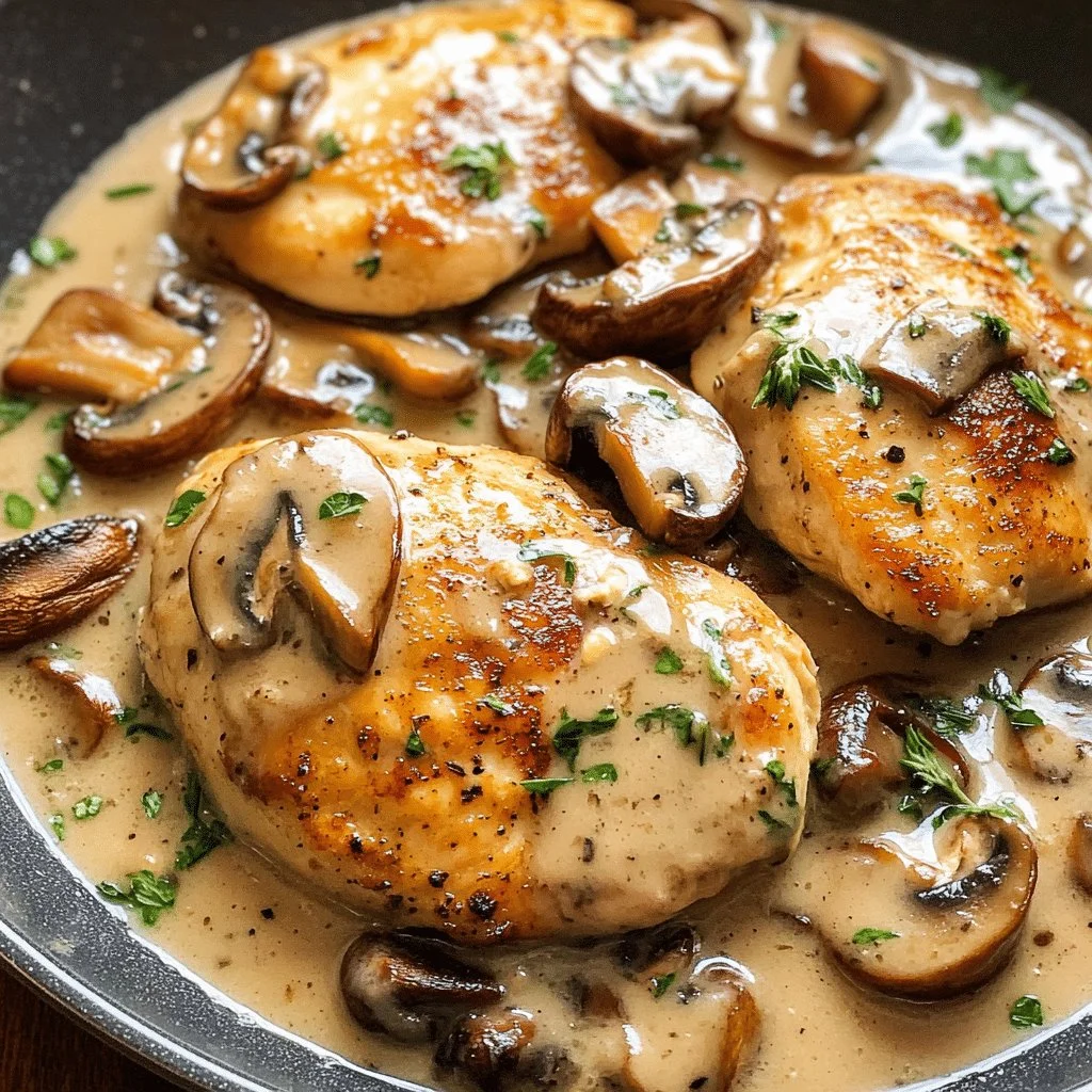 Plate of Chicken Marsala with mushrooms and creamy sauce