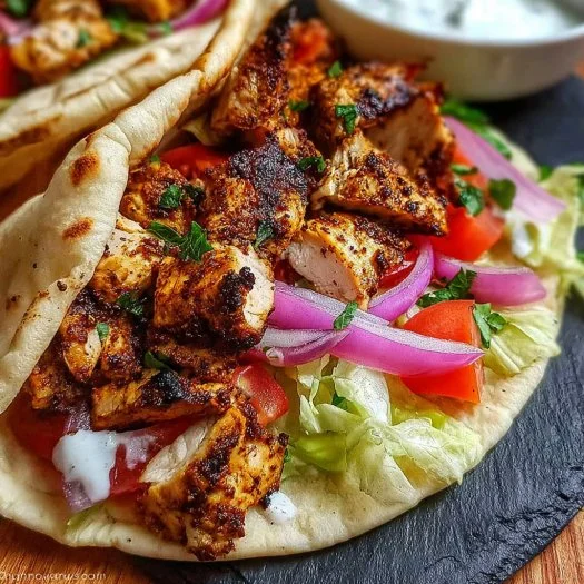 Chicken Shawarma grilled wrap with fresh vegetables and zesty sauce