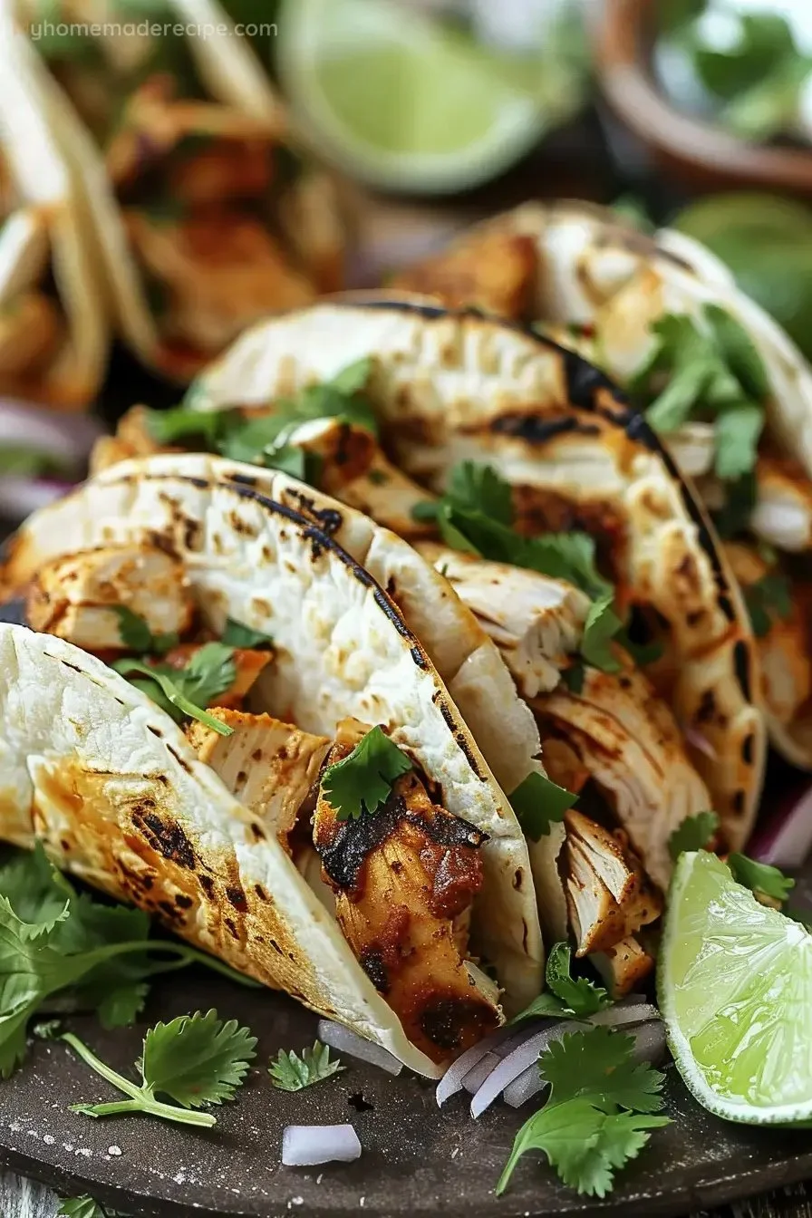 Delicious chicken tacos with fresh toppings and flavorful ingredients