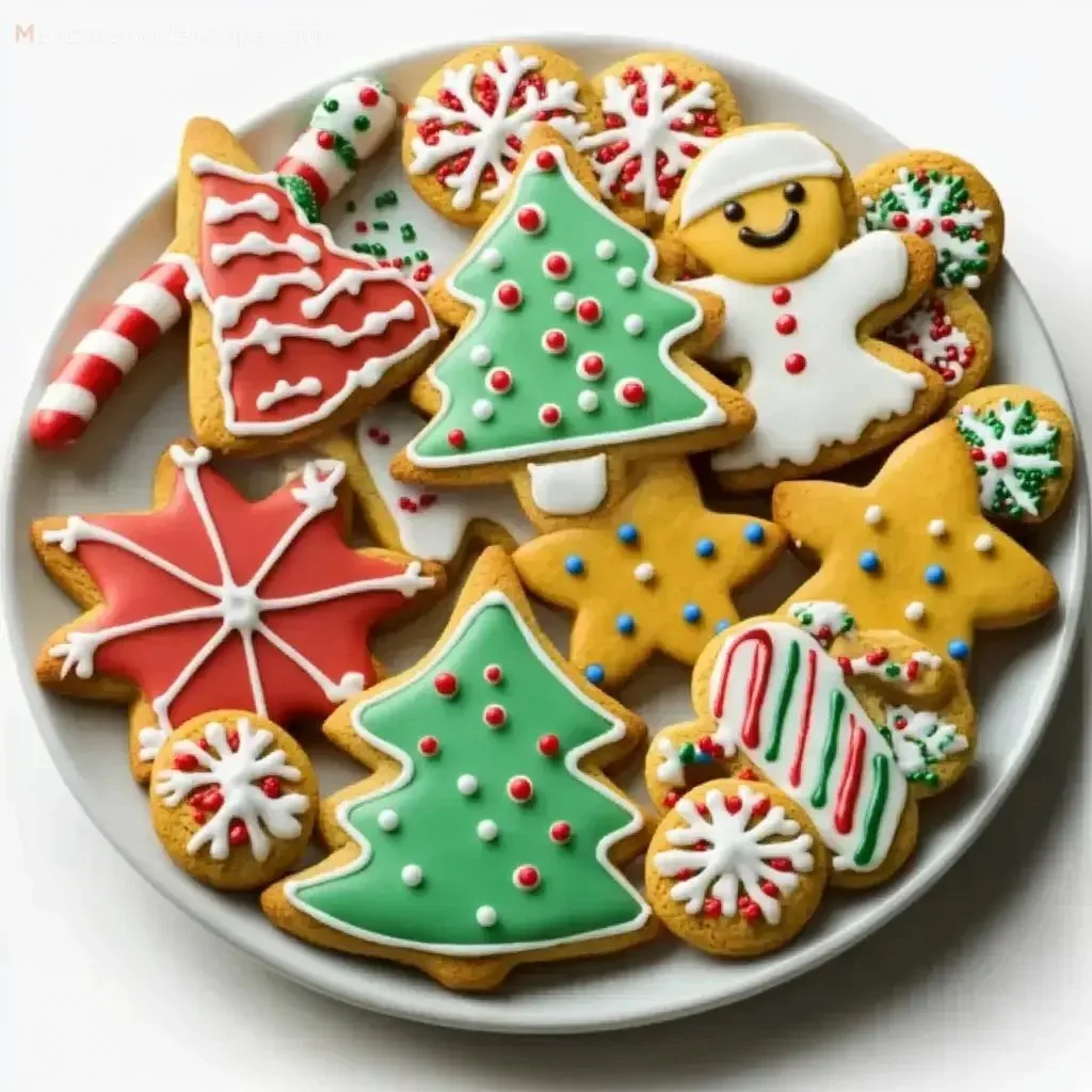 A variety of delicious homemade Christmas cookies displayed on a festive plate.