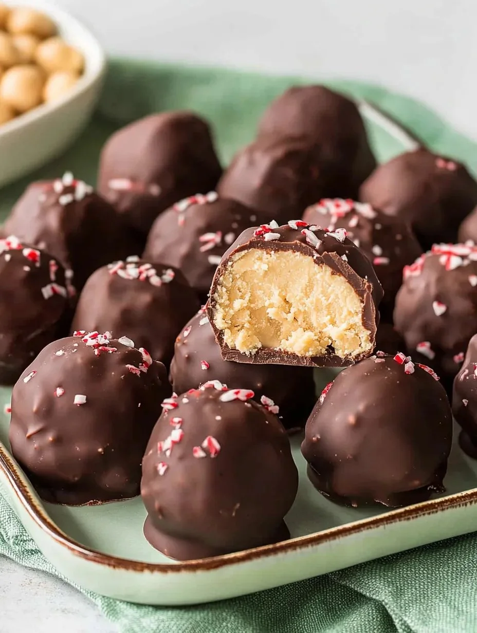 Delicious Christmas peanut butter candies arranged on a festive platter.