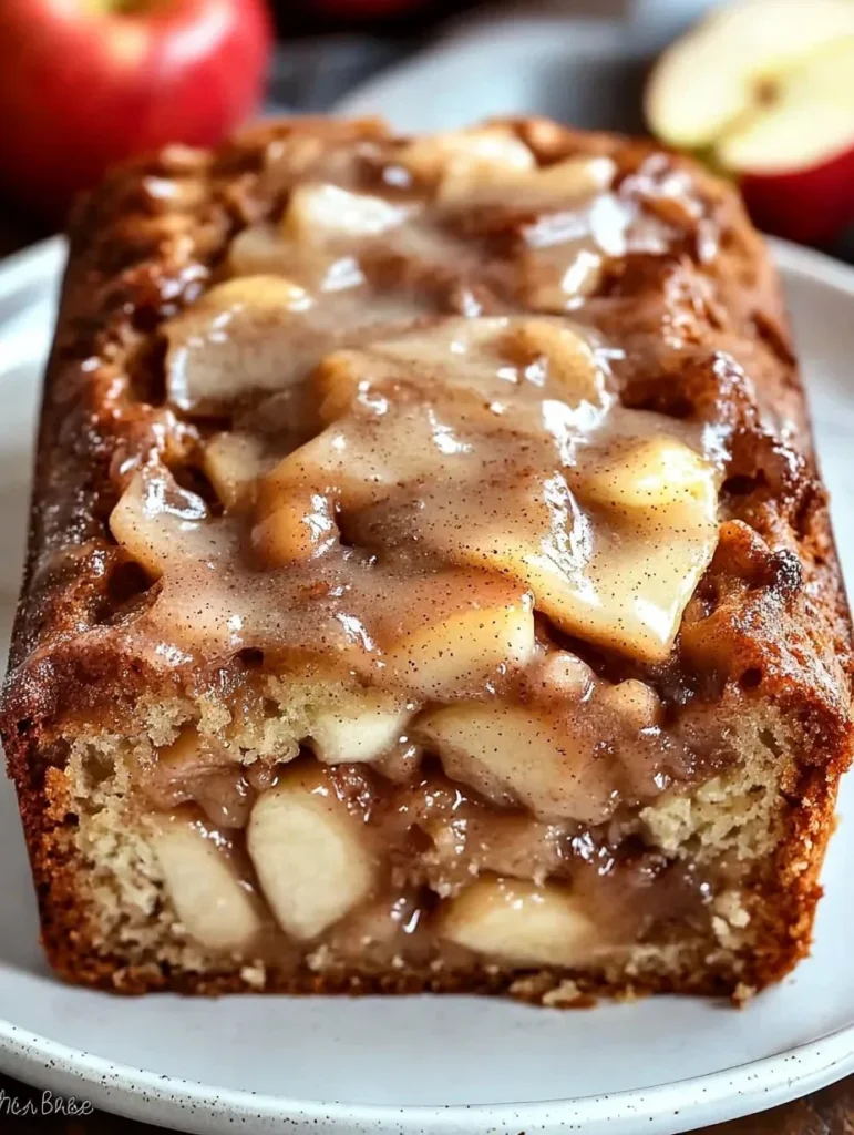 Loaf of Country Apple Fritter Bread with apples and cinnamon on a wooden table