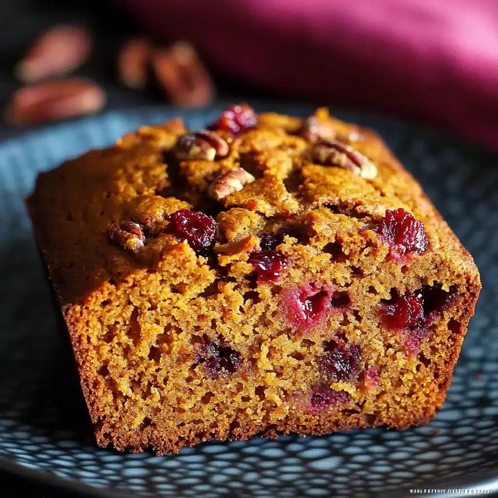 Cranberry Pecan Pumpkin Bread loaf fresh out of the oven for Thanksgiving
