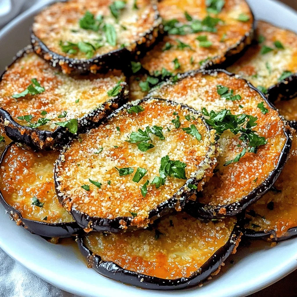 Crispy baked eggplant parmesan with a golden crust and melted cheese