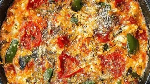 Delicious Menemen: Turkish scrambled eggs dish with tomatoes and peppers