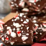 Delicious Chocolate Peppermint Bark with layers of chocolate and crushed candy canes.