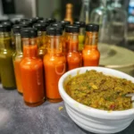 Homemade fermented hot sauce made with fresh peppers and sea salt.