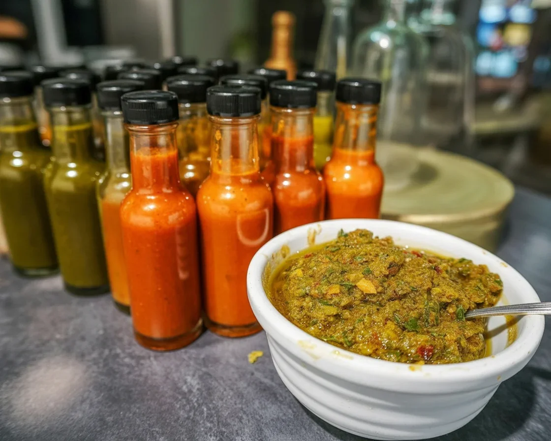 Homemade fermented hot sauce made with fresh peppers and sea salt.