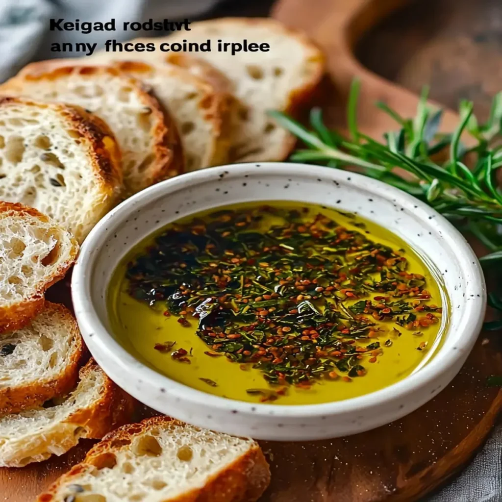 Bowl of easy and irresistible bread dipping oil with herbs and spices