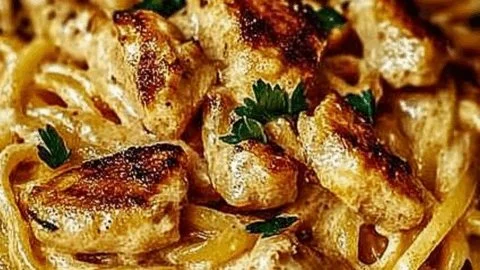 Delicious Cowboy Butter Chicken Linguine served on a plate