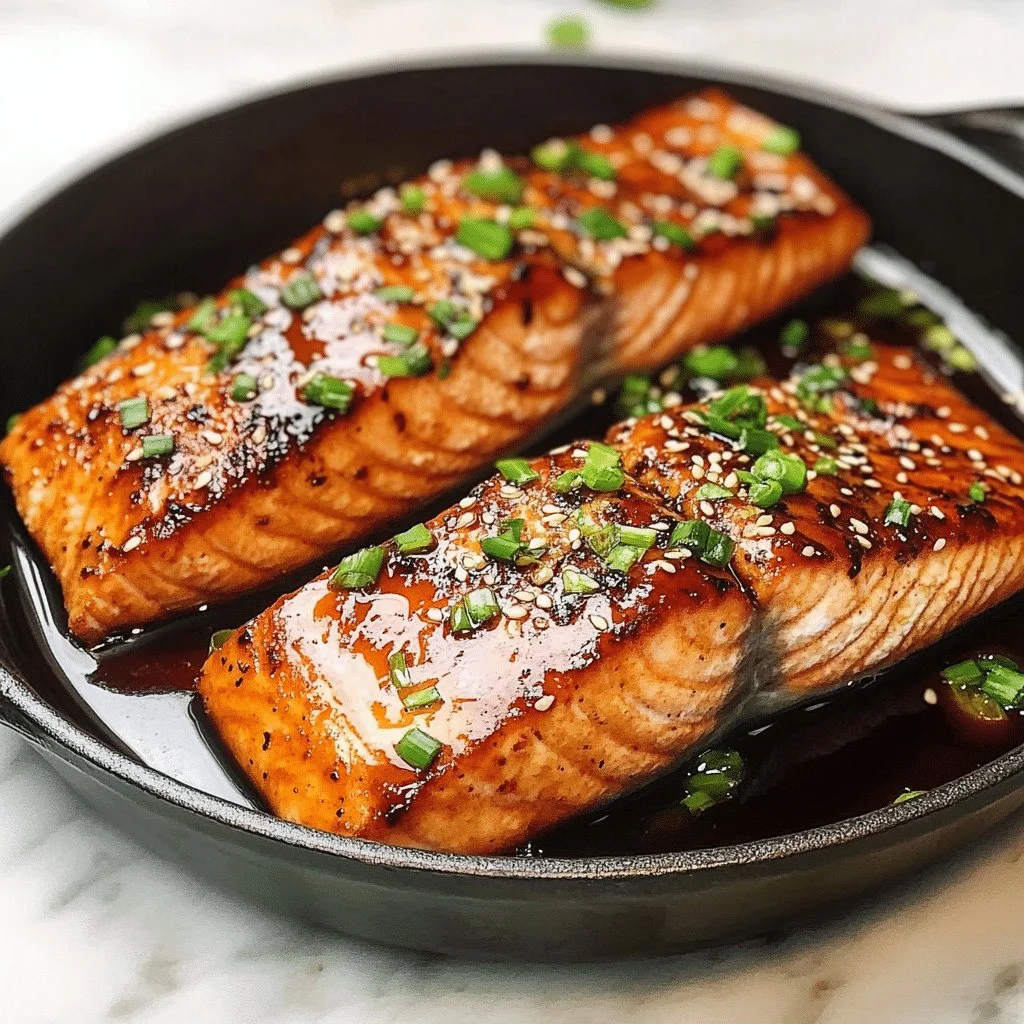 Delicious easy maple sesame salmon on a plate garnished with green onions.