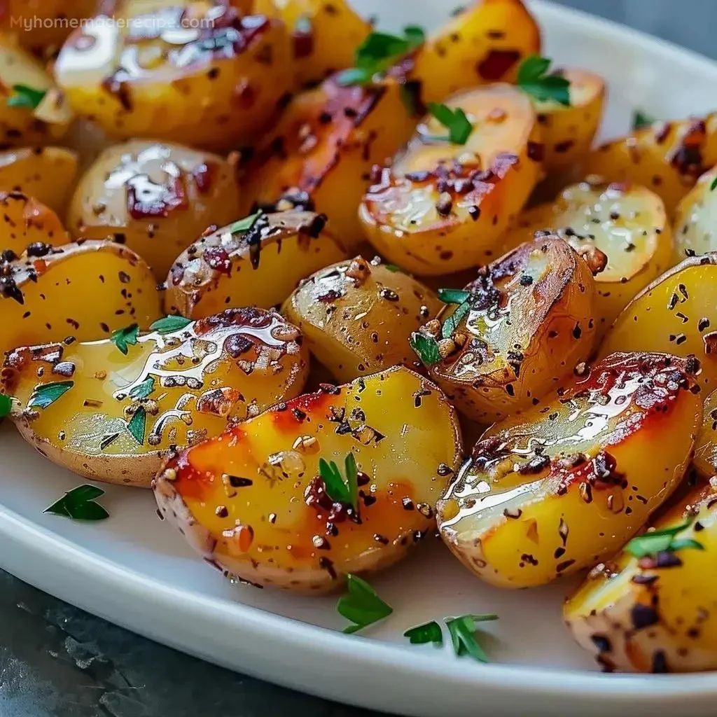 Delicious garlic butter potatoes served warm on a plate.