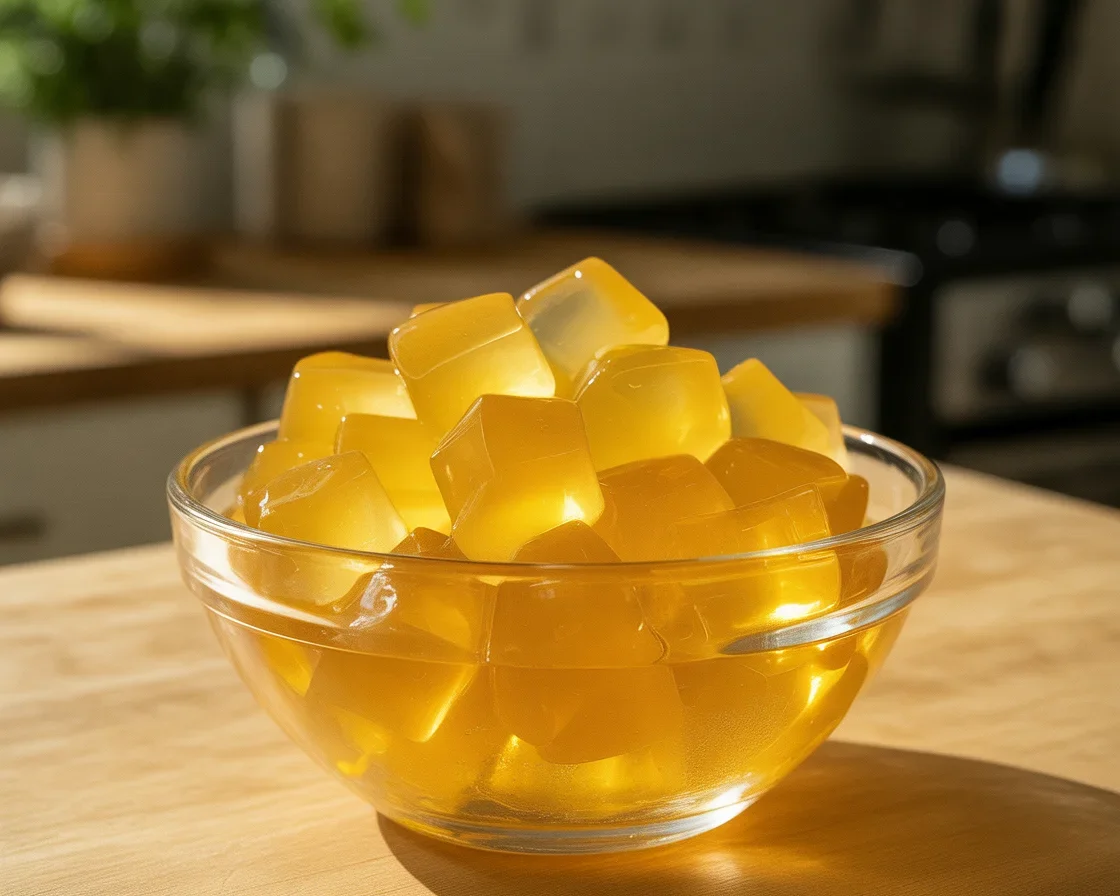 Illustration of the gelatin trick recipe for weight loss with ingredients and preparation method.