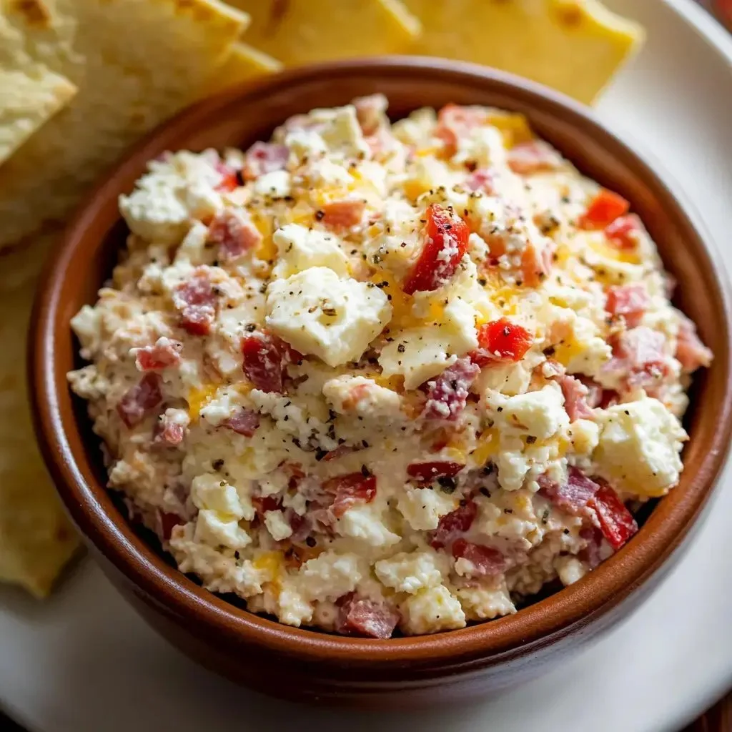 Creamy Grinder Feta Dip served with fresh vegetables and pita bread.