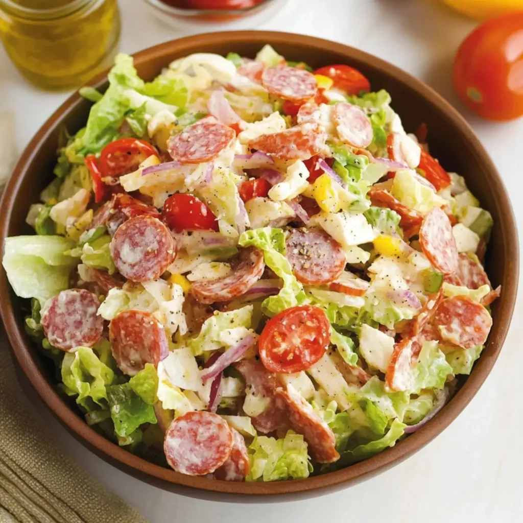 Colorful and fresh Grinder Salad made with a variety of vegetables and toppings