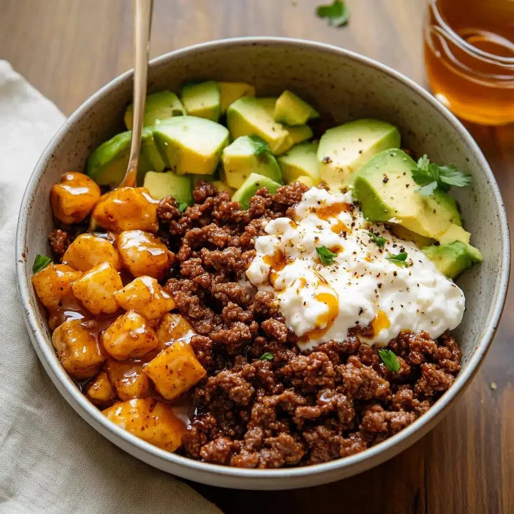 Delicious Ground Beef Hot Honey Bowl featuring sweet and spicy flavors.