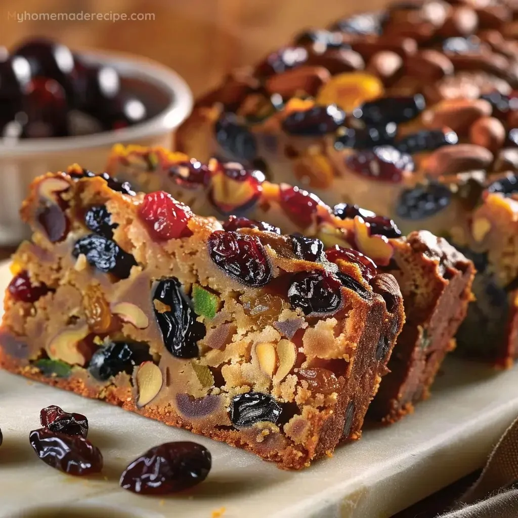 Deliciously moist fruitcake topped with dried fruits and nuts