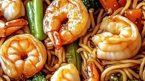 High-protein shrimp stir fry with noodles packed with flavor and nutrients