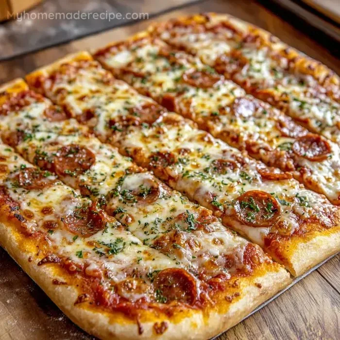 Delicious homemade school cafeteria pizza on a plate