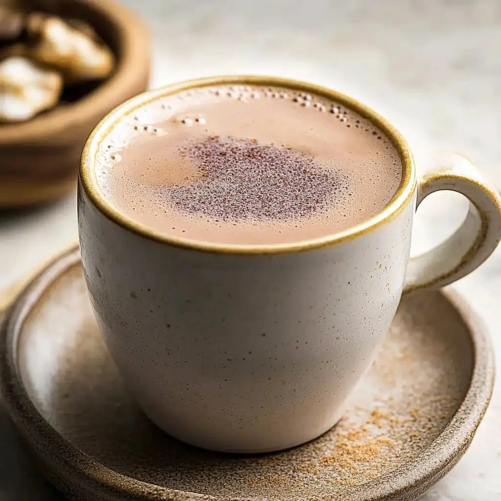 Homemade taro latte in a cup, showcasing its creamy texture and vibrant color.