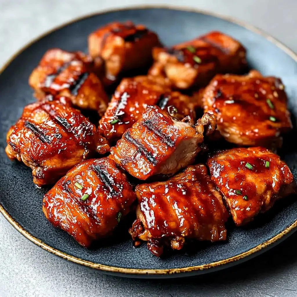 Plate of Irresistible Char Siu Chicken served with rice and vegetables