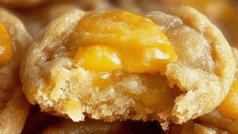 Delicious peach cobbler cookies fresh out of the oven, showcasing buttery sweetness.