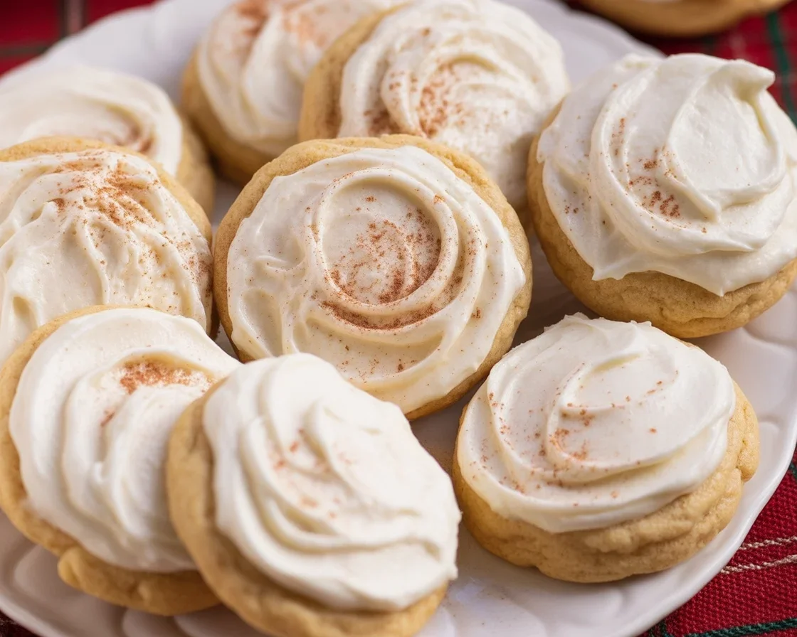 Soft and chewy Eggnog Cookies with nutmeg and icing, perfect for holiday festivities.