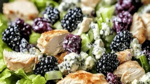 Keto-friendly blackberry cottage cheese chicken salad in a bowl