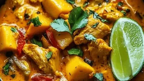 Delicious Mango Chicken Curry with tropical flavors served in a bowl