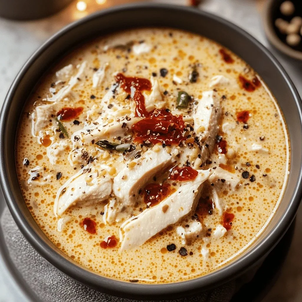 Delicious Marry Me Chicken Soup in a bowl with fresh herbs and ingredients.