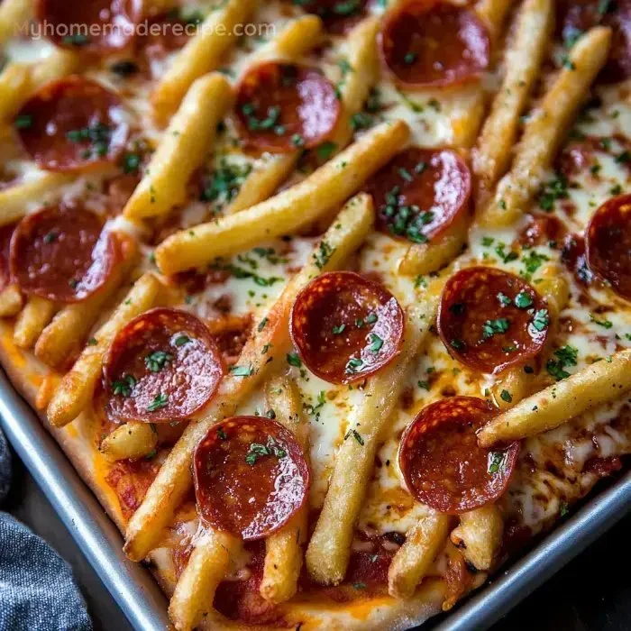 Deliciously cheesy pizza fries topped with herbs and spices