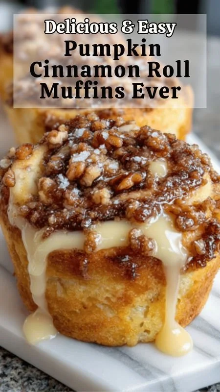 Delicious Pumpkin Cinnamon Roll Muffins with icing on a plate