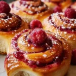 Freshly baked Raspberry Sweet Rolls with a swirl of raspberry filling