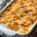 Delicious Ritz Cracker Chicken Casserole topped with golden crackers
