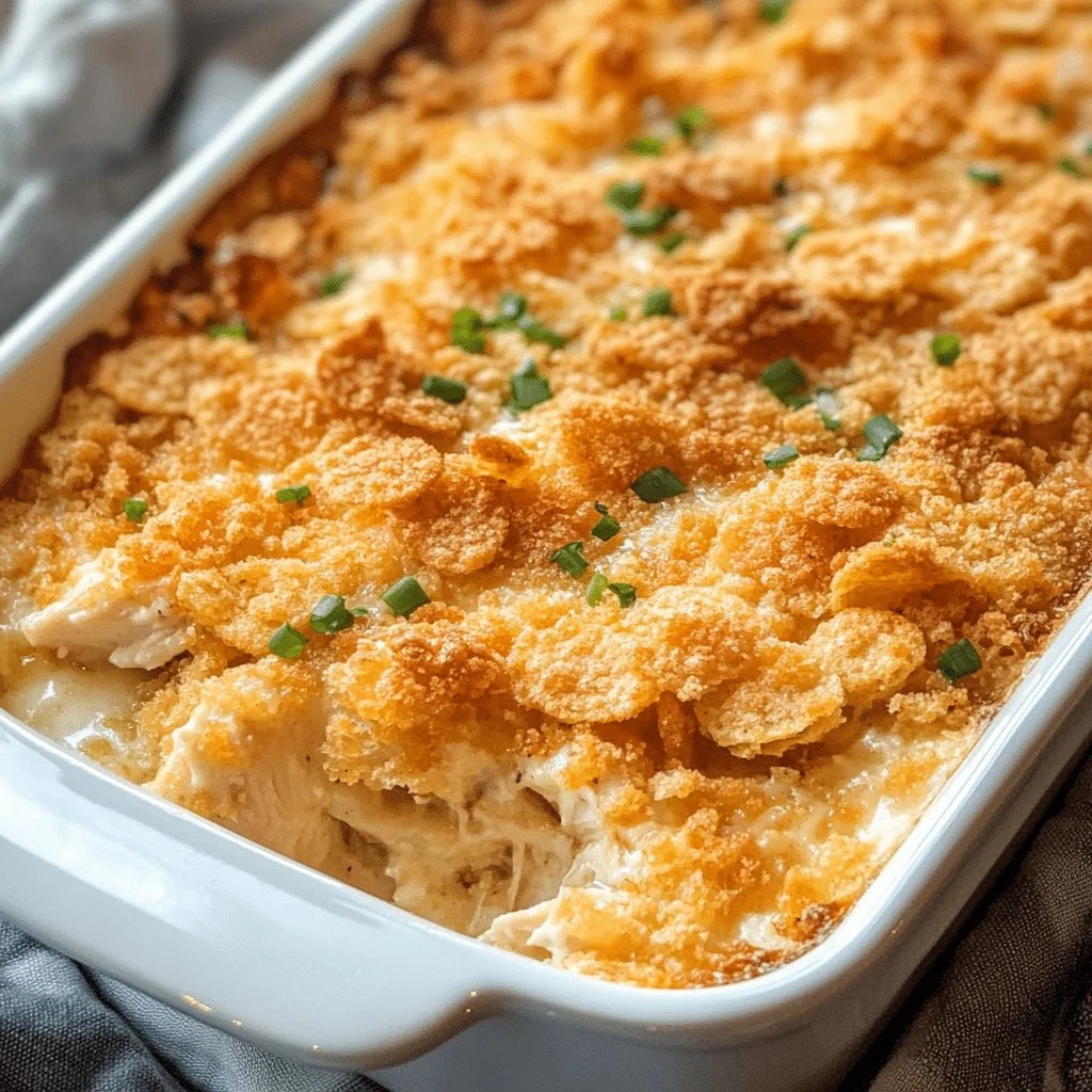 Delicious Ritz Cracker Chicken Casserole topped with golden crackers