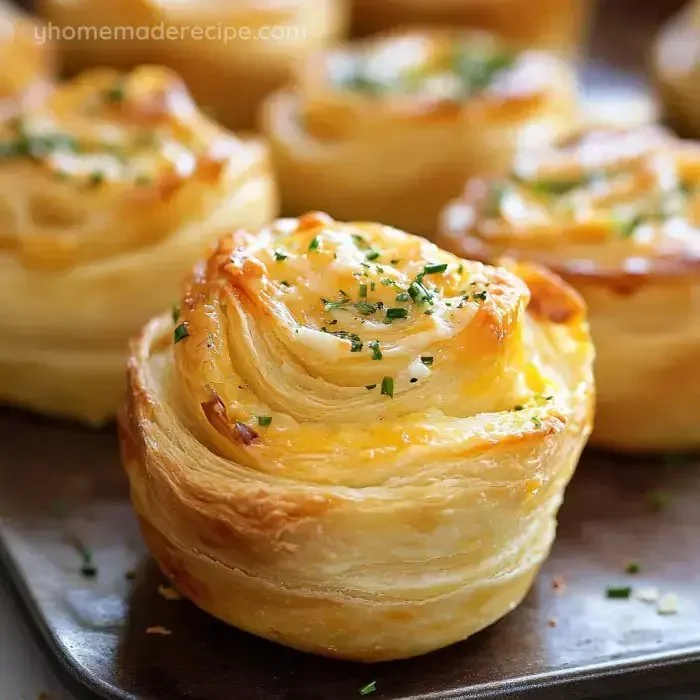 Savory crescent roll cruffins baked to golden perfection on a wooden table.