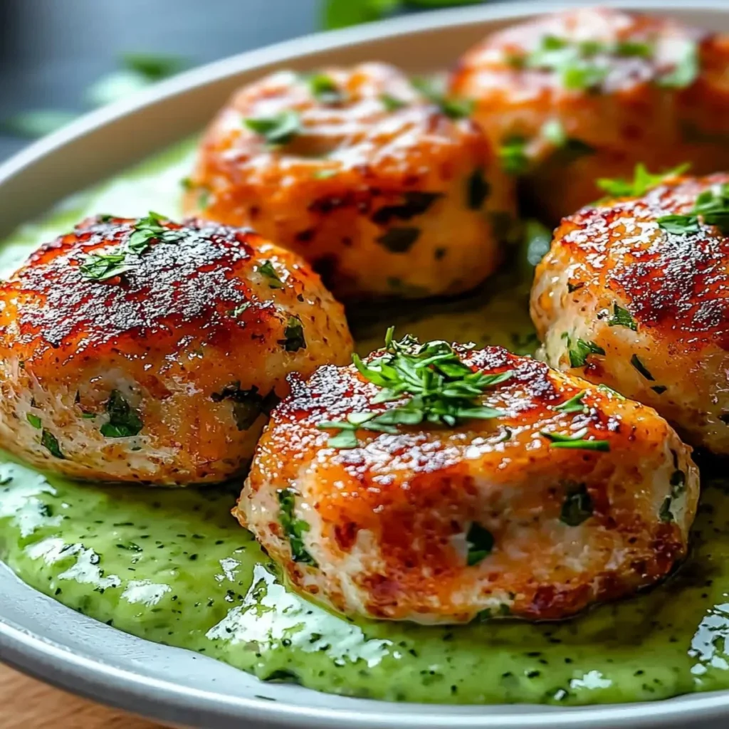 Savory salmon balls served with creamy avocado sauce.