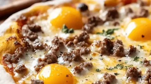 Savory sausage breakfast pizza ready in 30 minutes