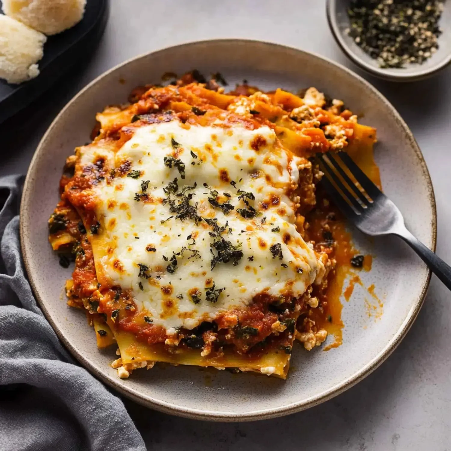 Delicious Sheet Pan Lasagna baked to perfection in a spacious sheet pan.