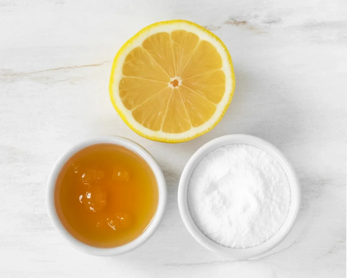 Homemade baking powder face mask ingredients and preparation for skincare.