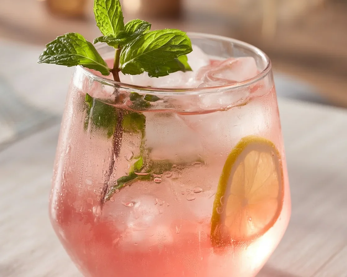 Detail of Pink Salt Trick Recipe with Baking Soda in a glass for detox and hydration.