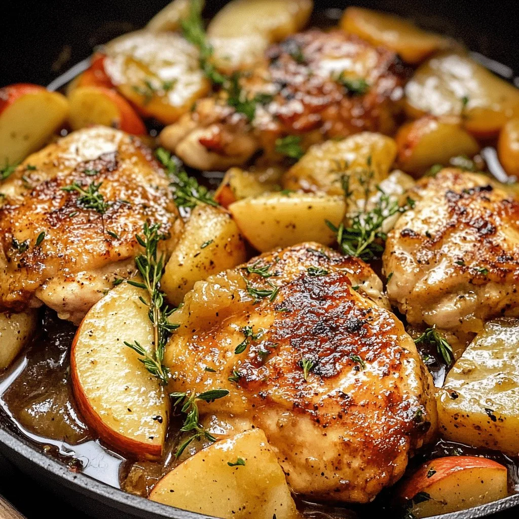 Skillet Apple Cider Chicken cooked with aromatic herbs and spices.