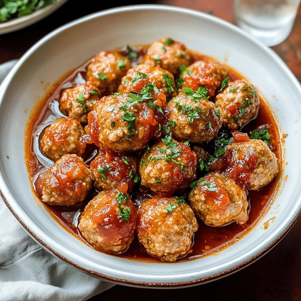 Slow Cooker Turkey Meatballs served with marinara sauce on a plate