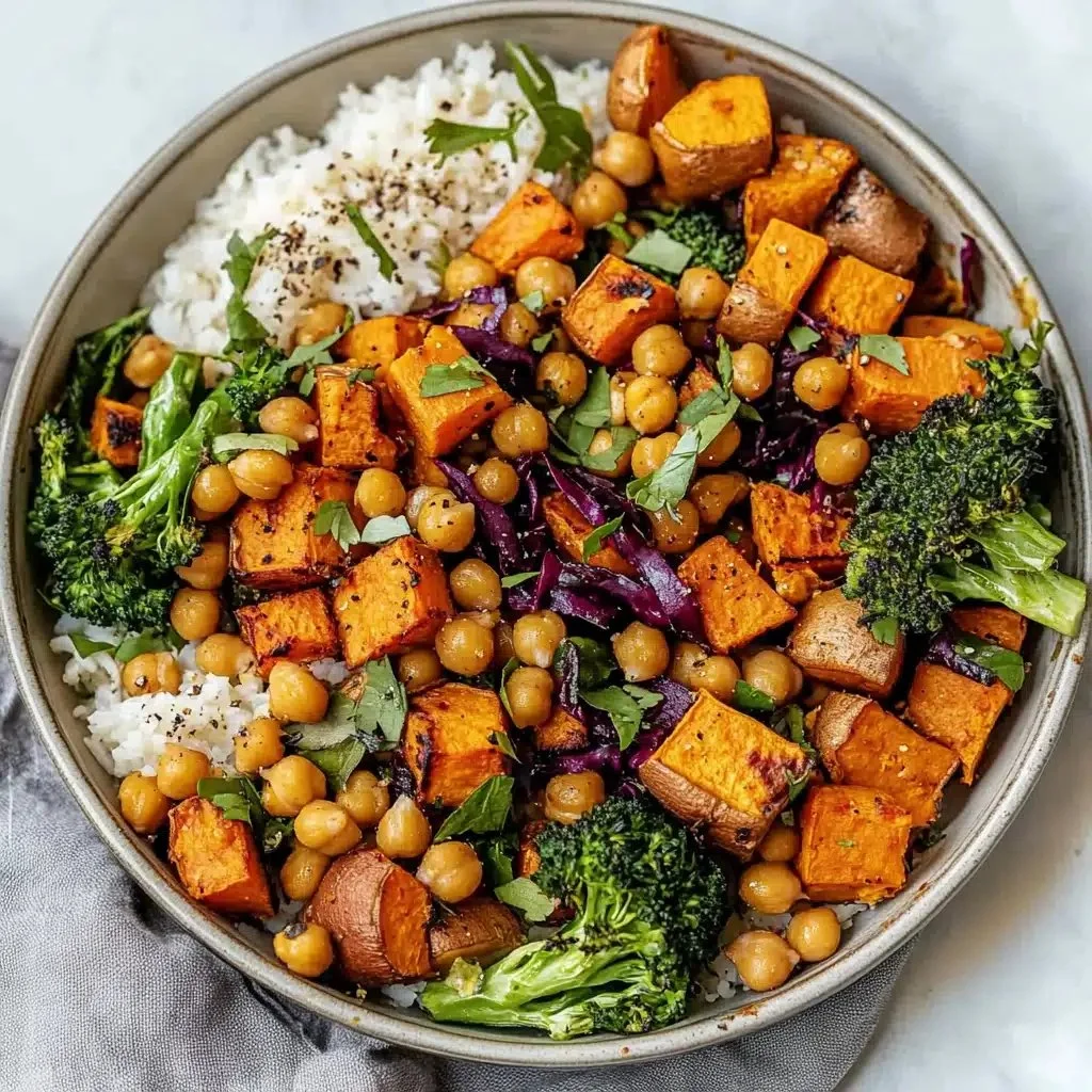 Smoky sweet potato and chickpea sheet pan dinner, healthy vegetarian recipe