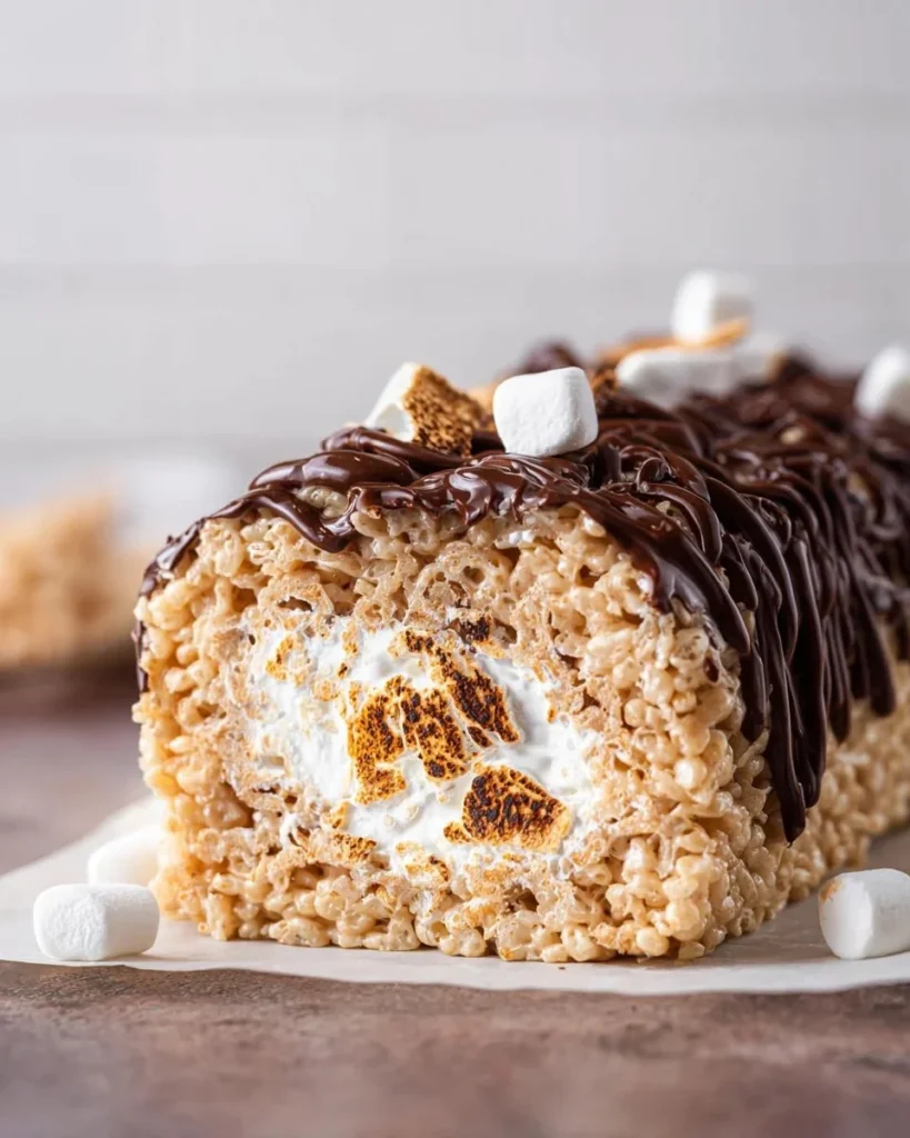 Delicious S'mores Rice Krispie Treats with marshmallows and chocolate.