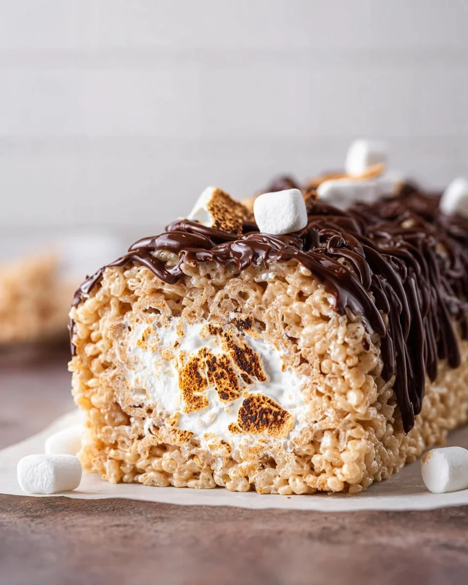 Delicious S'mores Rice Krispie Treats with marshmallows and chocolate.