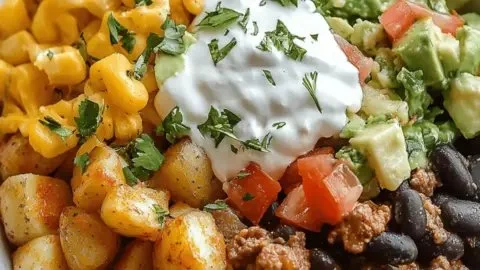 Delicious Southwestern Cheesy Potato Bowl topped with fresh ingredients